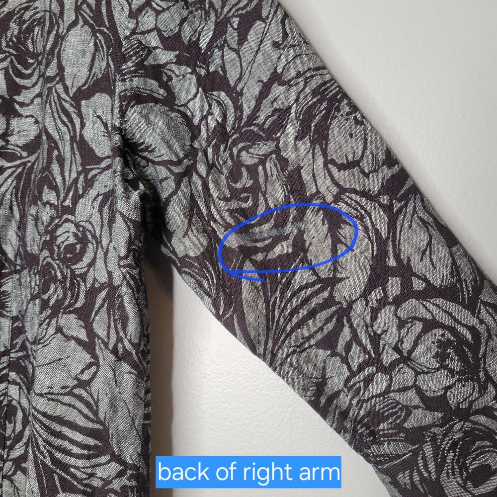 JM Collection Linen Jacket Women's Size 10 Black Gray Dark Floral Button Front - Picture 9 of 14